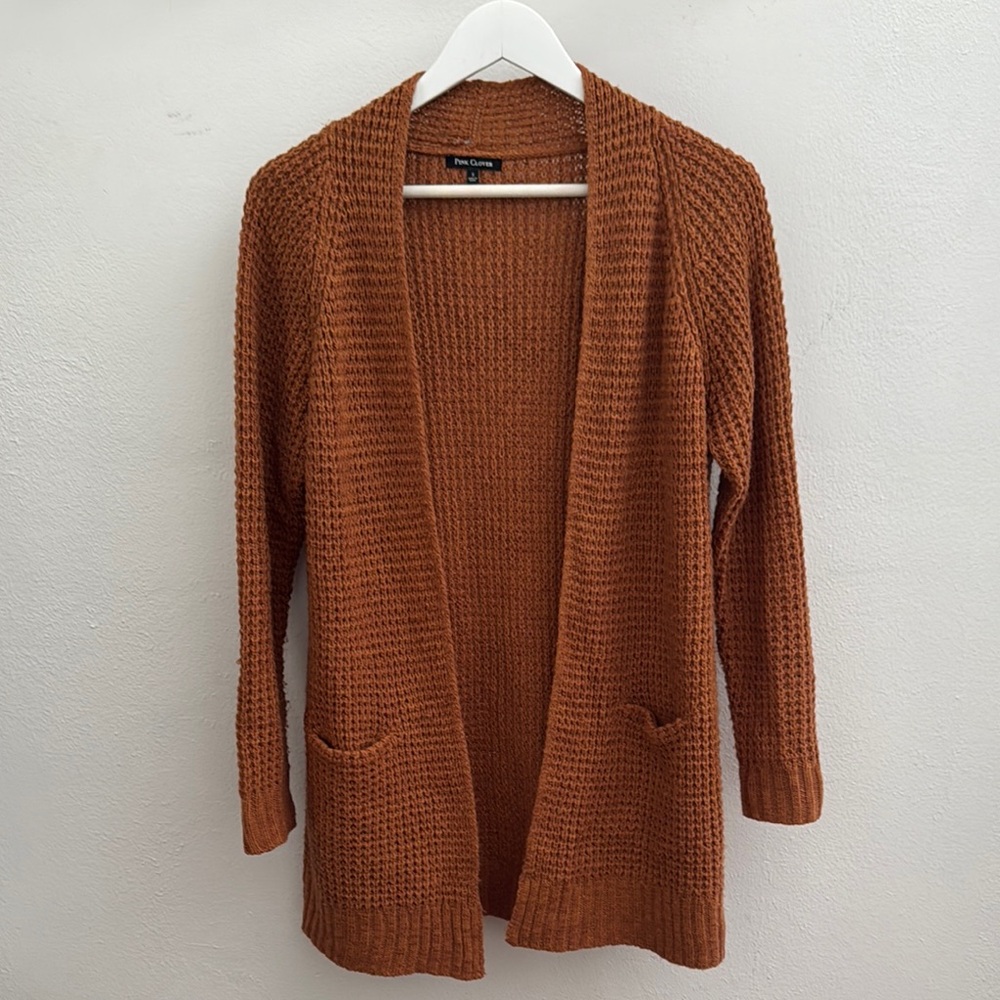 Pink Clover Brown Ribbed Knit Cardigan Sweater